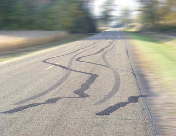 Openbay skid marks on road