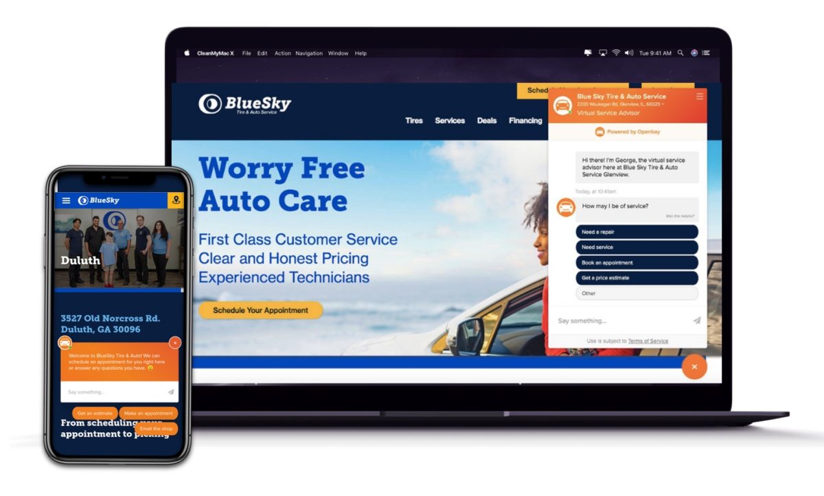 BlueSky Tire & Auto Service uses Openbay Otis intelligent, automated chat
